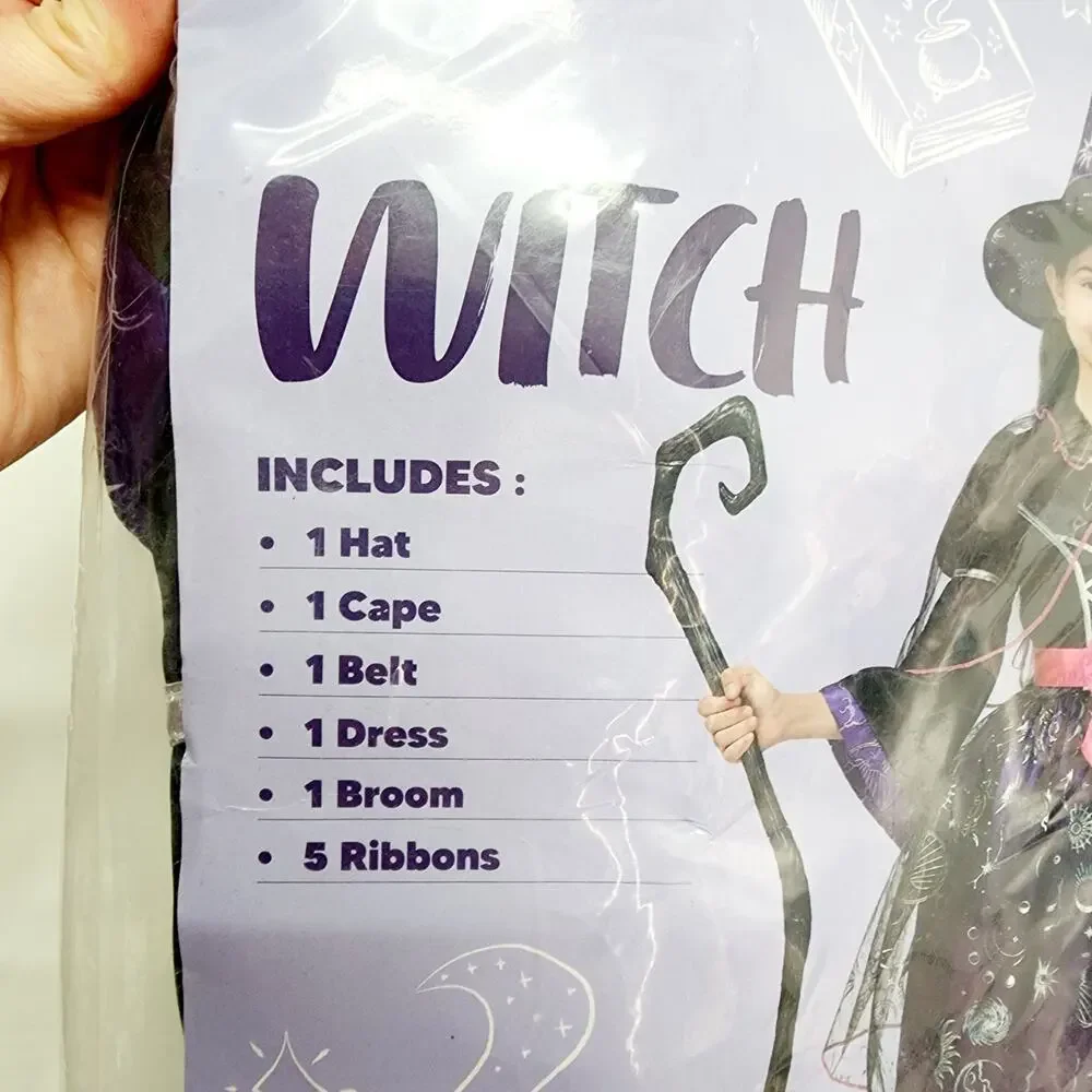Witch  Wizard Halloween Costume Kit for Kids  Dress with Broom Cape Belt Hat